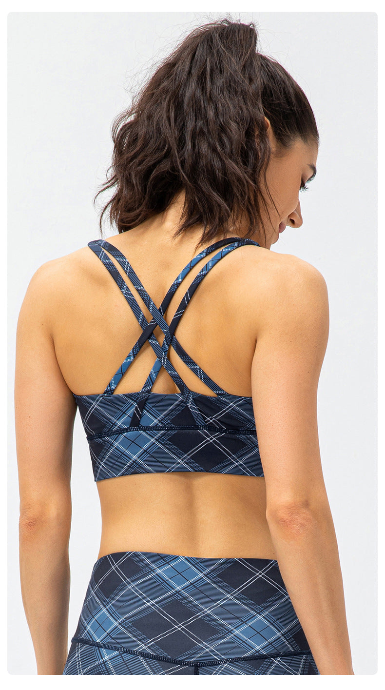 Stilla | Feel Yoga Sports Bra Houndstooth Shockproof Running Vest Med Brystpude, Fitness Bh Med Ternet Element