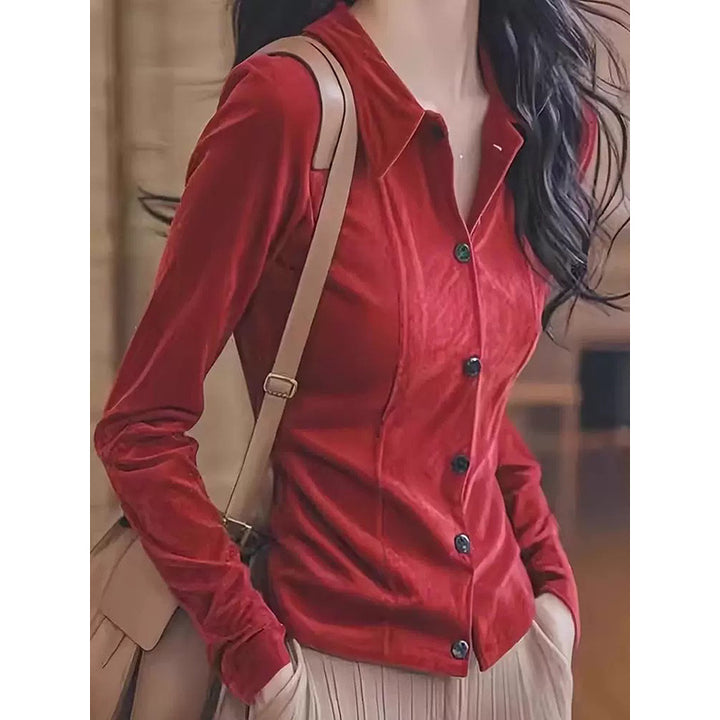 Dame skræddersyet bluse i fløjsagtig bomuld med elegant button-down krave Stilla