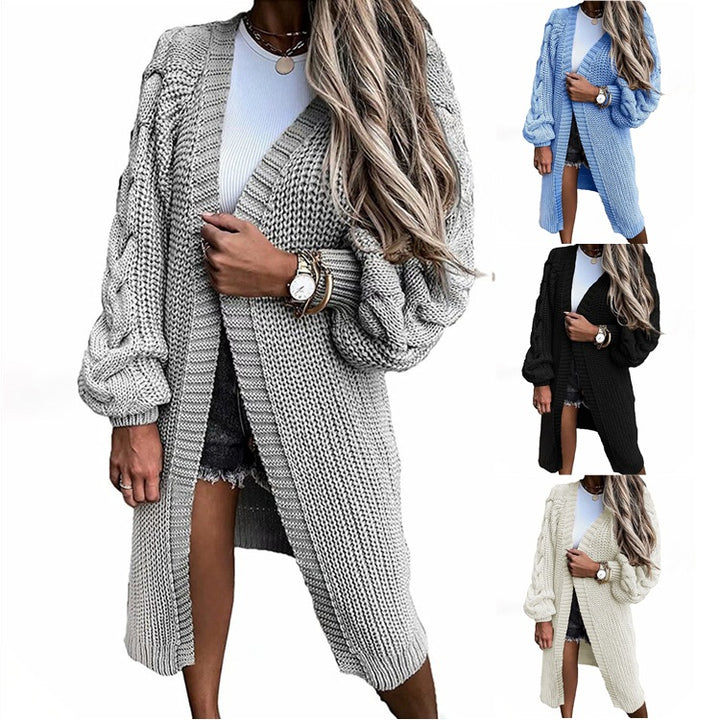 Kvinders chunky strik cardigan med voluminøse ærmer og åben front Stilla