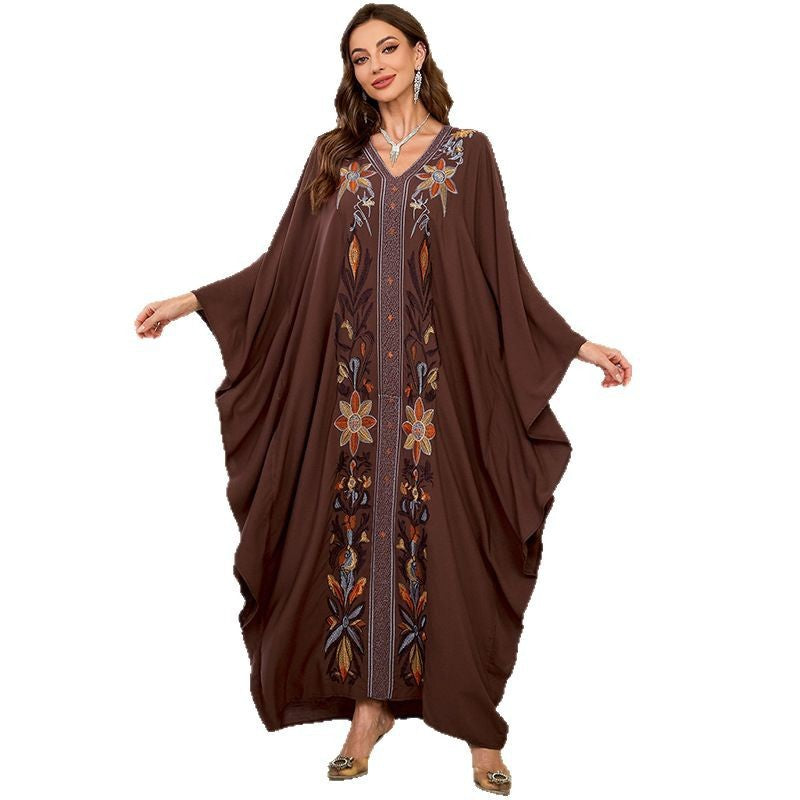 Dame Kaftan med kunstnerisk broderi og vide ærmer Stilla