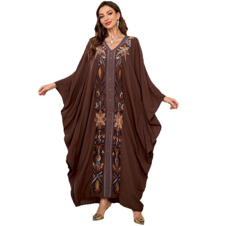 Dame Kaftan med kunstnerisk broderi og vide ærmer Stilla
