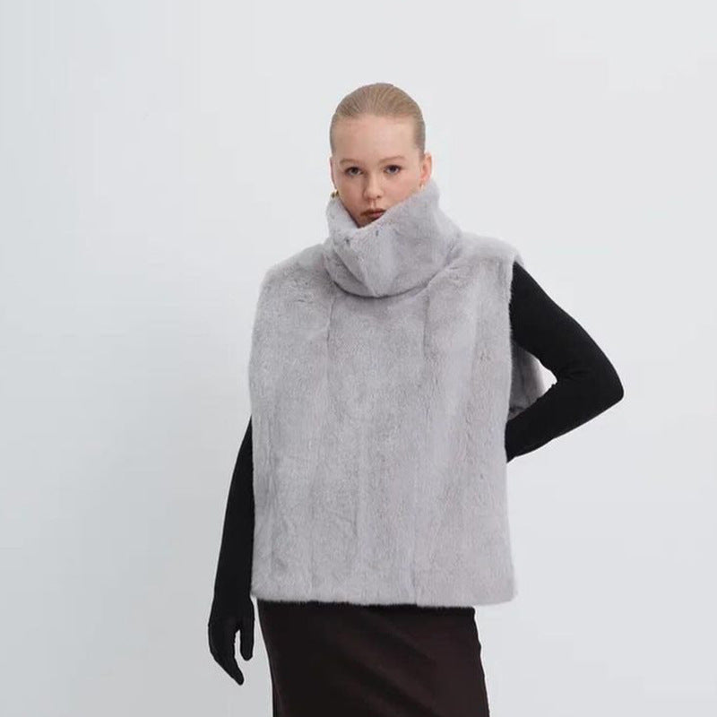 Femme Luksuriøs Faux-Fur-Cape med Høj Krave Stilla