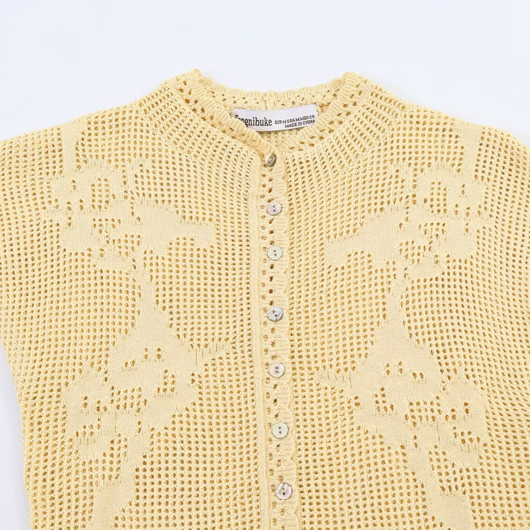 Dame elegant strikbluse med filigranmønster Skovae
