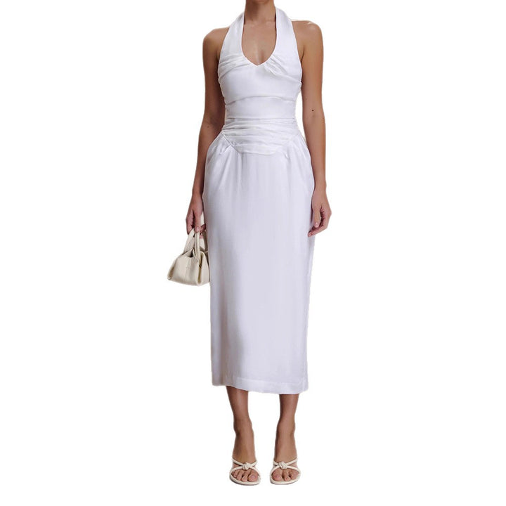 Dame Elegant og figurformet Midikjole med Halterneck Udsnit Skovae