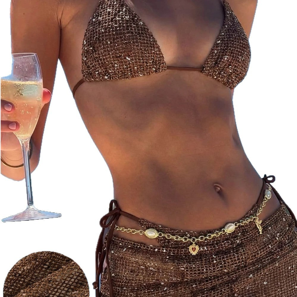Dame triangel-bikini med omslagsskrædder og justerbare stropper Skovae