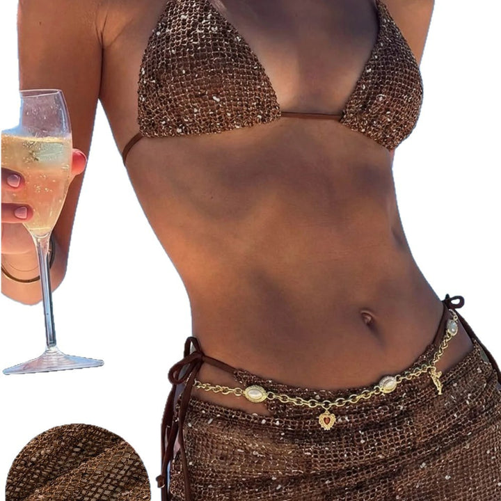 Dame triangel-bikini med omslagsskrædder og justerbare stropper Skovae
