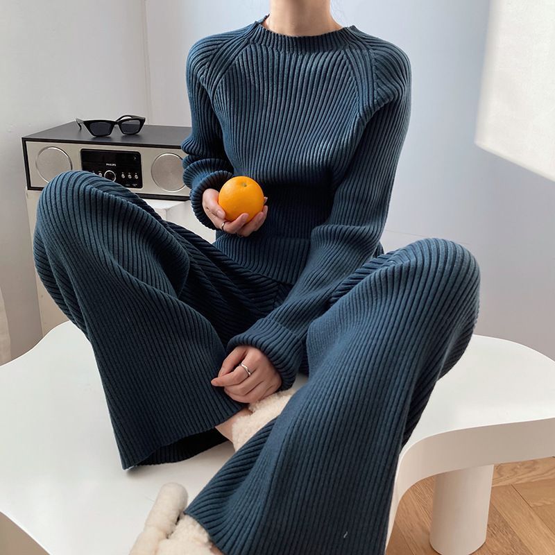Damer Elegant Ribbet Strik Outfit Stilla