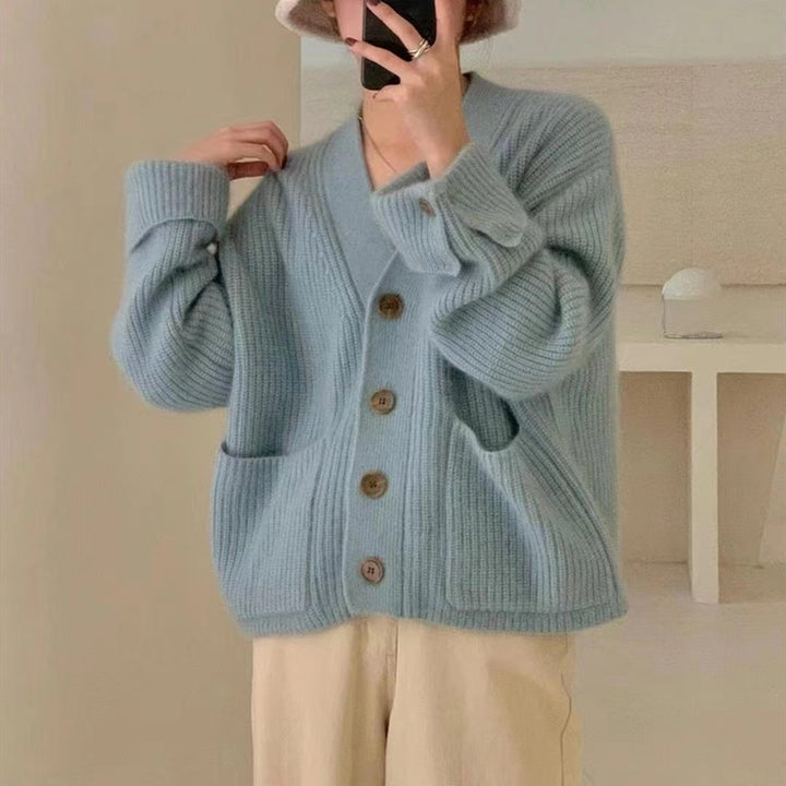 Kvinders Chunky Strik Cardigan med Lommer Stilla