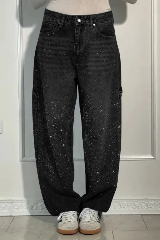 Kvinder casual baggy jeans med glitrende applikationer Stilla