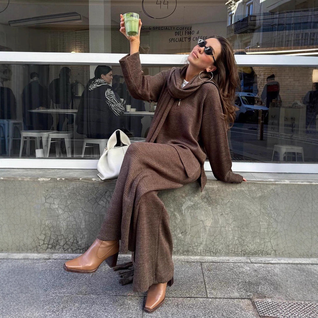 Dame Casual Strik Suit med Høj Krave og Løs Fit Stilla