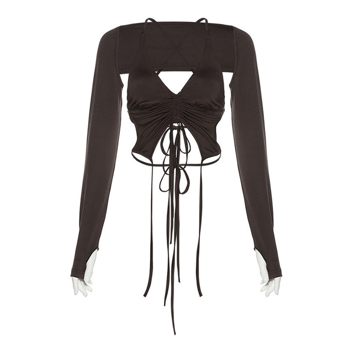 Dame Cropped top med innovativt snøre-design og lange ærmer Stilla
