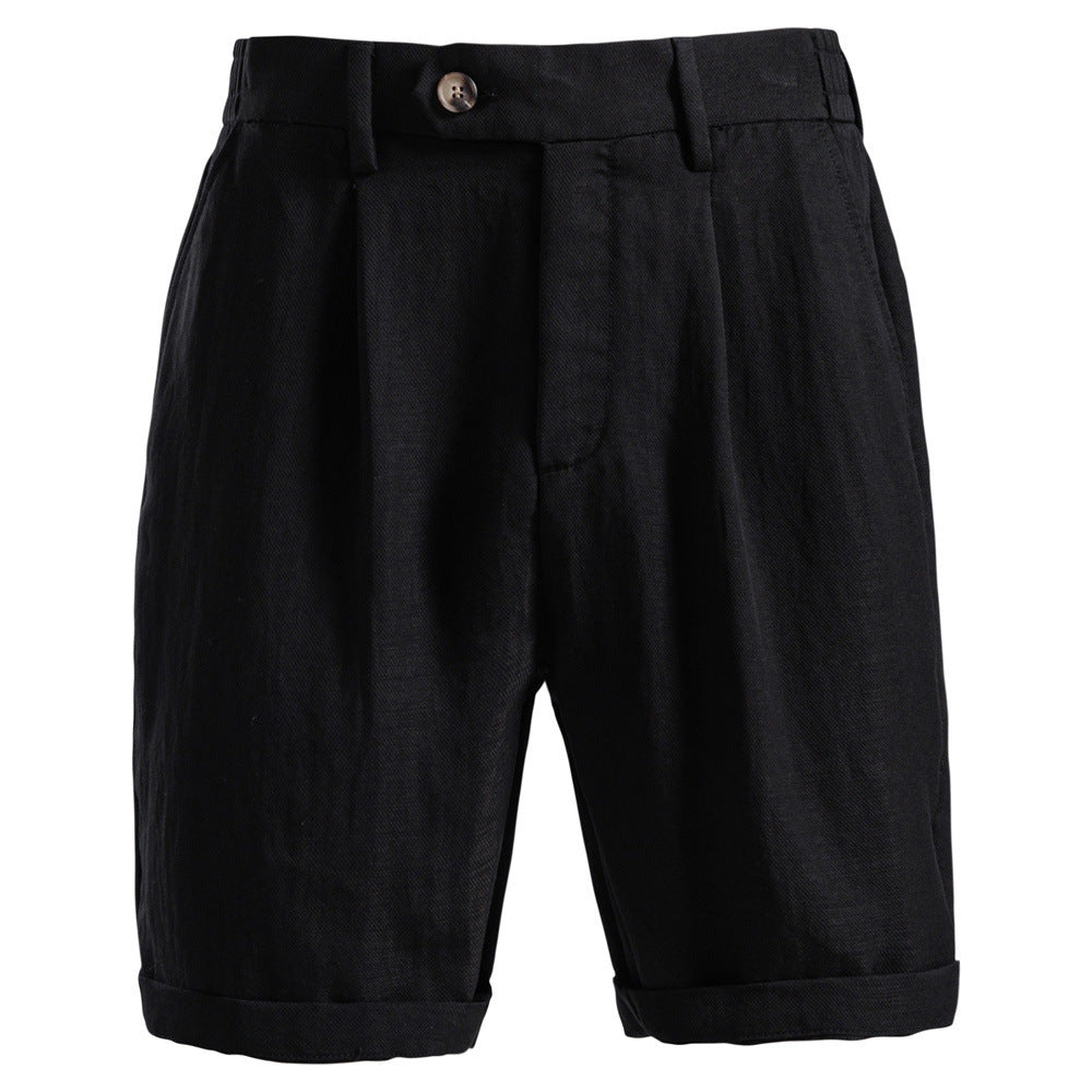 Herrer casual linned shorts med omslag og plisseringer Skovae