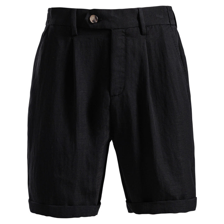 Herrer casual linned shorts med omslag og plisseringer Skovae