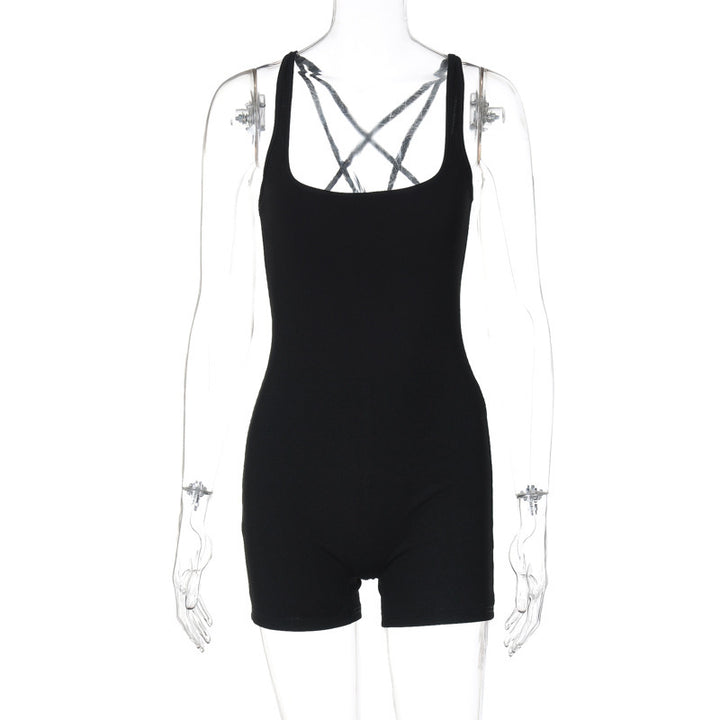 Dame jumpsuit med krydset rygdetalje og høj bærekomfort Stilla