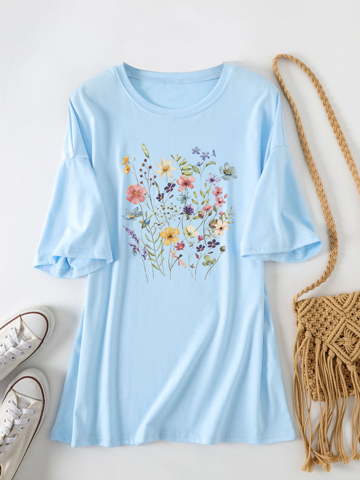 Kvinder Casual Sommer Bluse Skjorte med Blomsterprint Stilla