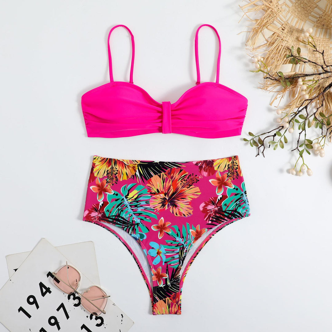 Dame højtaljede blomster mønster bikini sæt Stilla1750243172