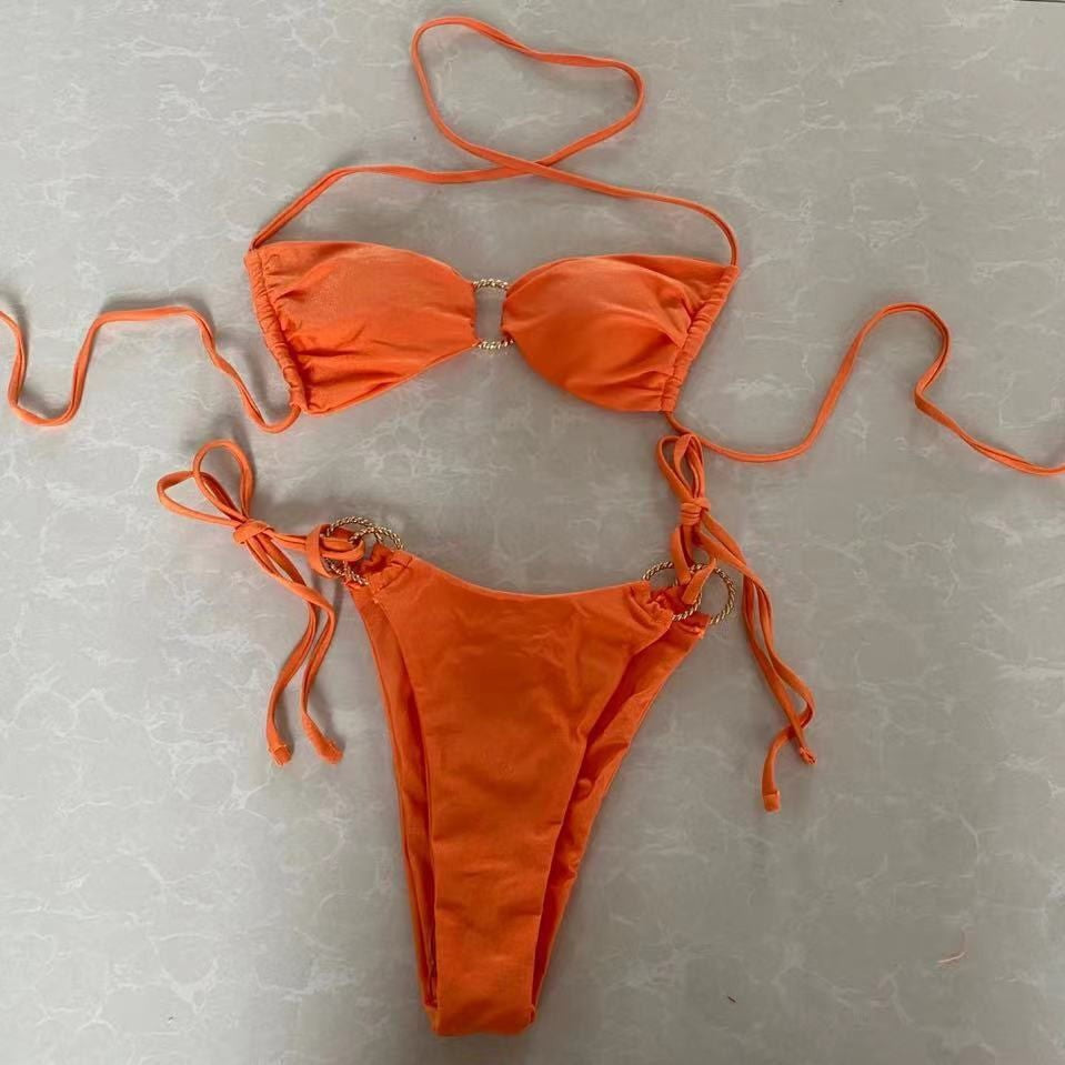 Dame bandeau-bikini med gyldne accenter Skovae