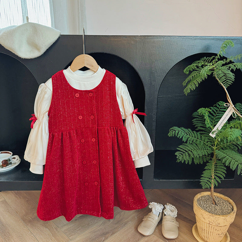 Pige Elegant A-linje Velvetkjole med Knapdetaljer Stilla