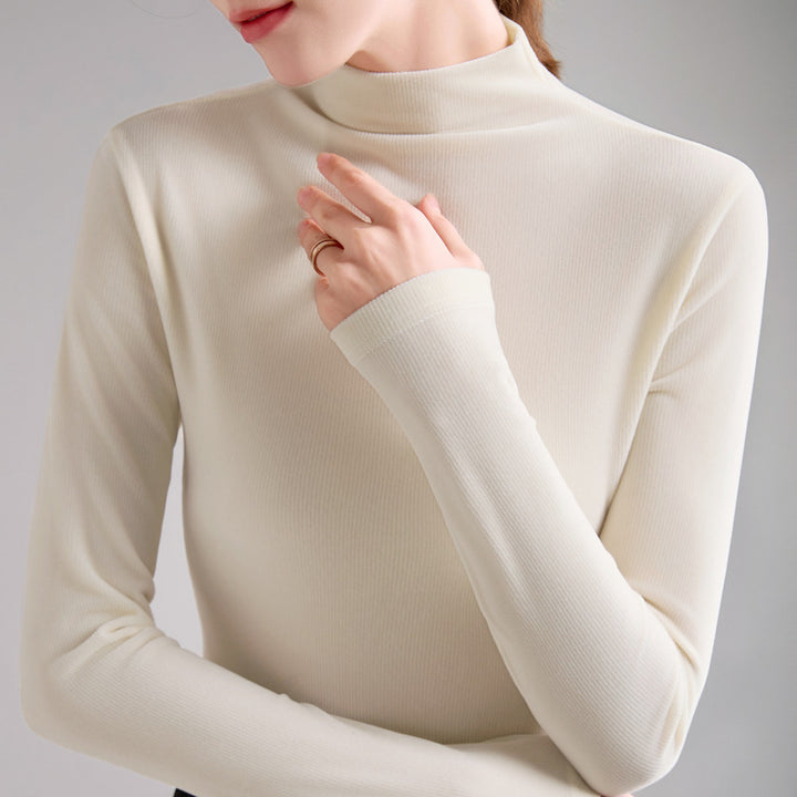 Dame Turtleneck Pullover med innovativt Veloursdesign Stilla
