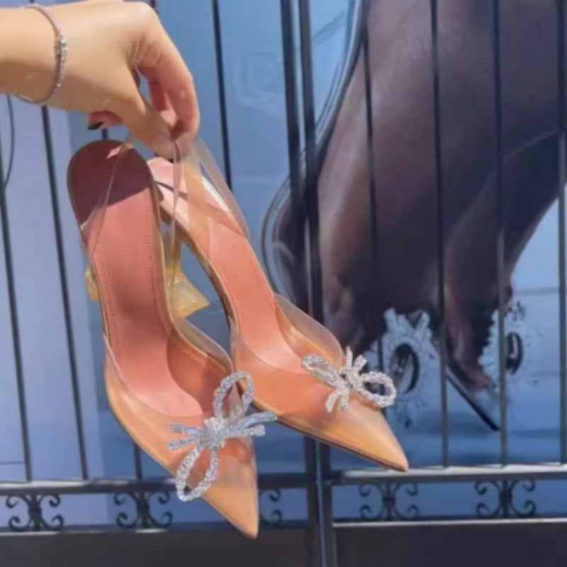 Dame spids tå slingback hæle med strass sløjfe accent Stilla