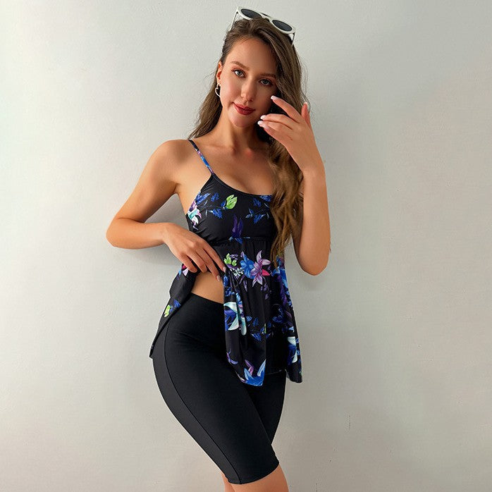 Dame Sport-Bikini-Sæt med fashionabelt blomsterdesign og komfortable shorts Stilla