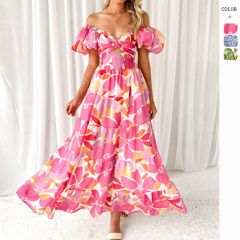 Kvinders maxi kjole med sofistikeret off-the-shoulder design og voluminøse puff ærmer Stilla
