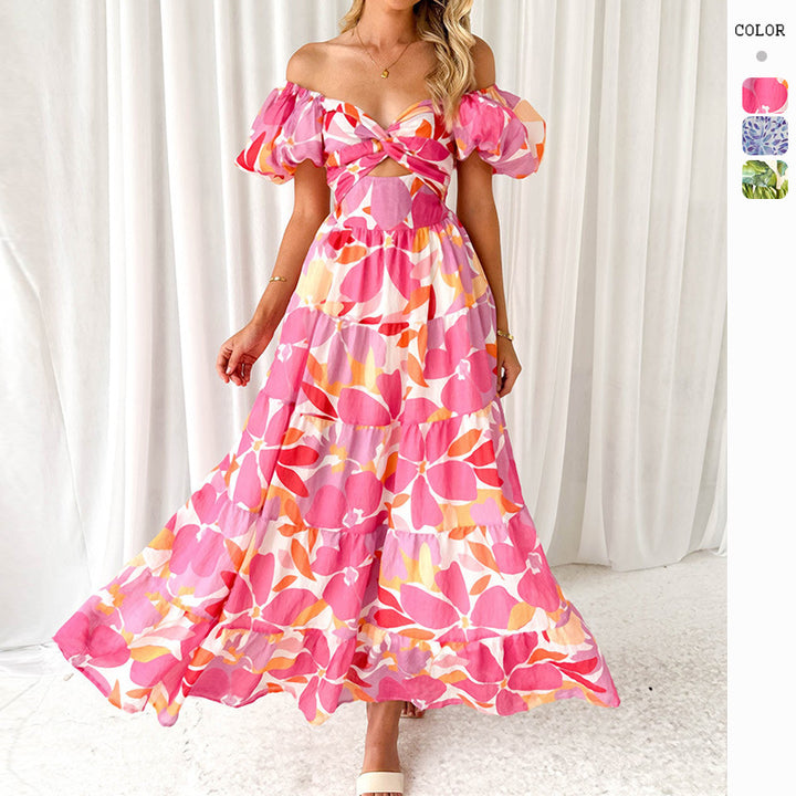 Kvinders maxi kjole med sofistikeret off-the-shoulder design og voluminøse puff ærmer Stilla