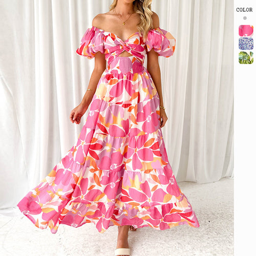Kvinders maxi kjole med sofistikeret off-the-shoulder design og voluminøse puff ærmer Stilla