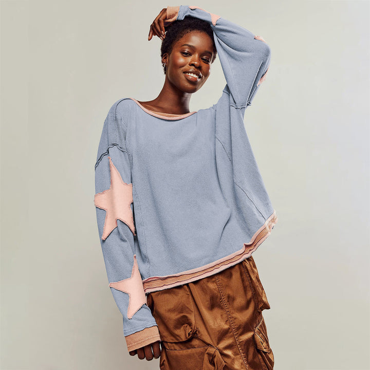 Dame afslappet sweatshirt med stjernedesign og løs pasform Stilla