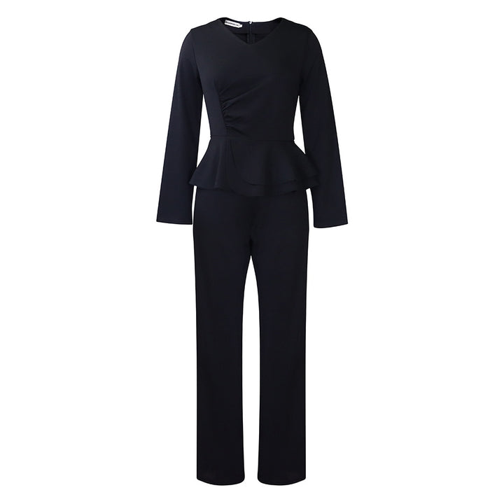 Dame Elegant Jumpsuit med smukt Peplum og lange ærmer Stilla