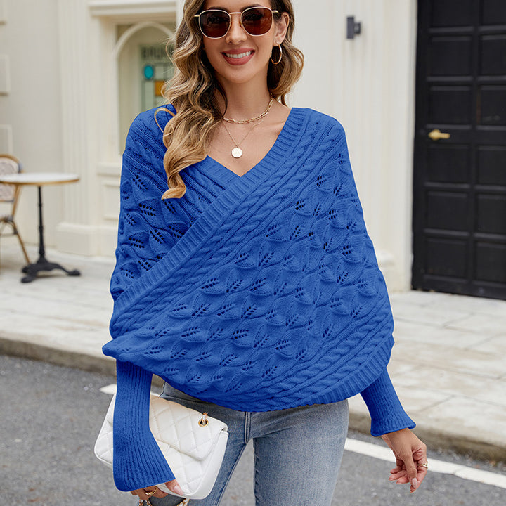 Dame strikpullover med raffineret vikkelook Stilla