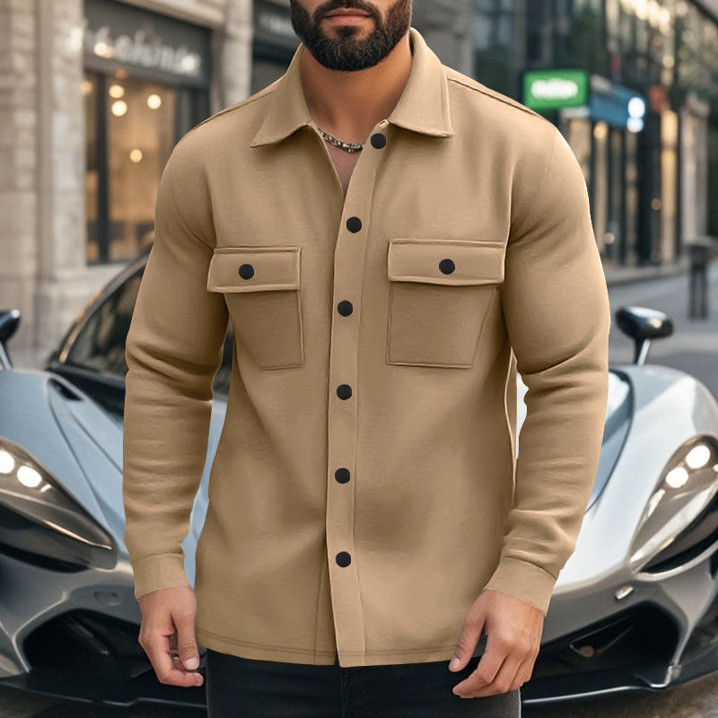 Herrer nan moderigtige overshirt-jakke i filtlook med påsyede brystlommer og synlig trykknapliste Skovae