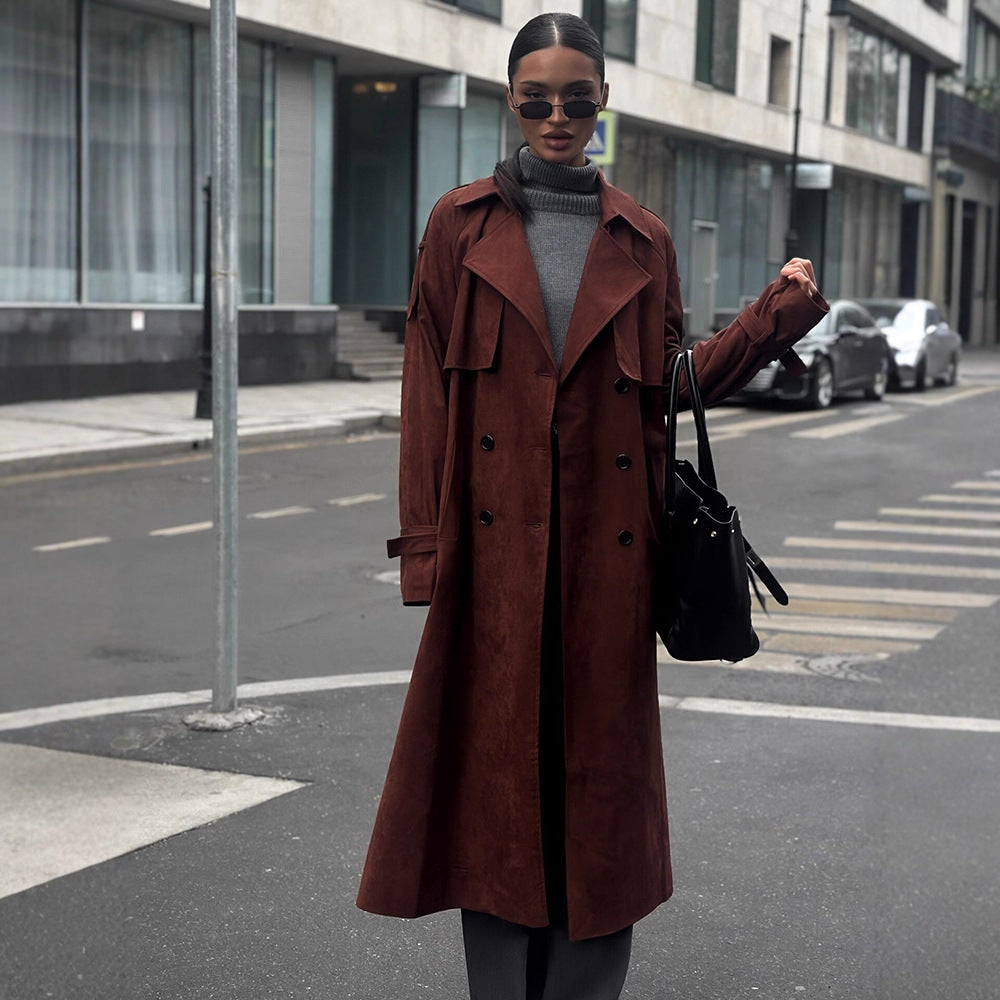 Dame Elegant Trenchcoat i Suede Stilla