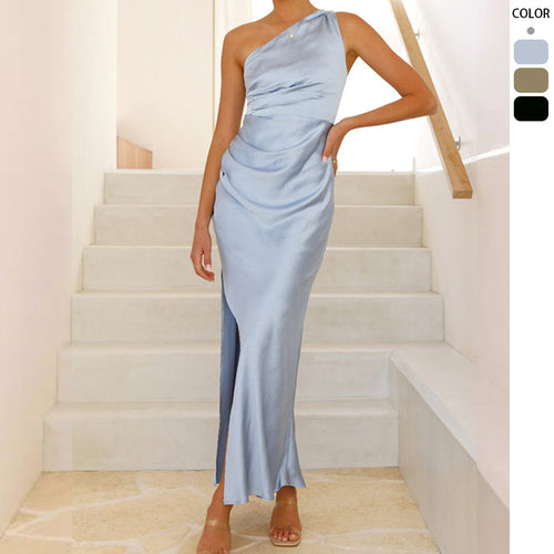 Dame Elegant Maxi Kjole med Chic Volang Design og Høj Slids Stilla