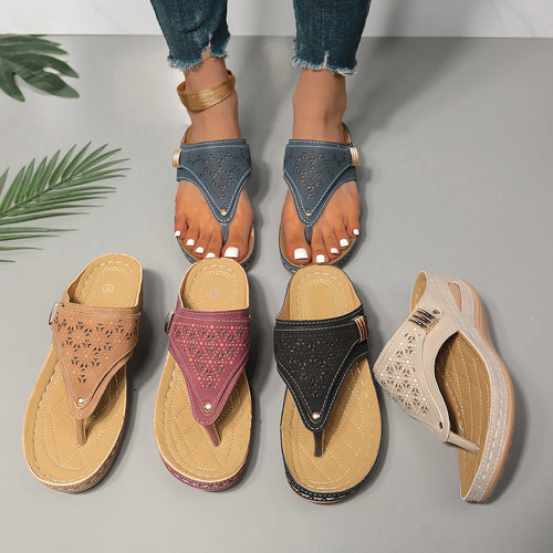 Dame Elegante og luftige tæerne-adskillelse-sandaler med moderne hulmønster og skridsikker sål Stilla