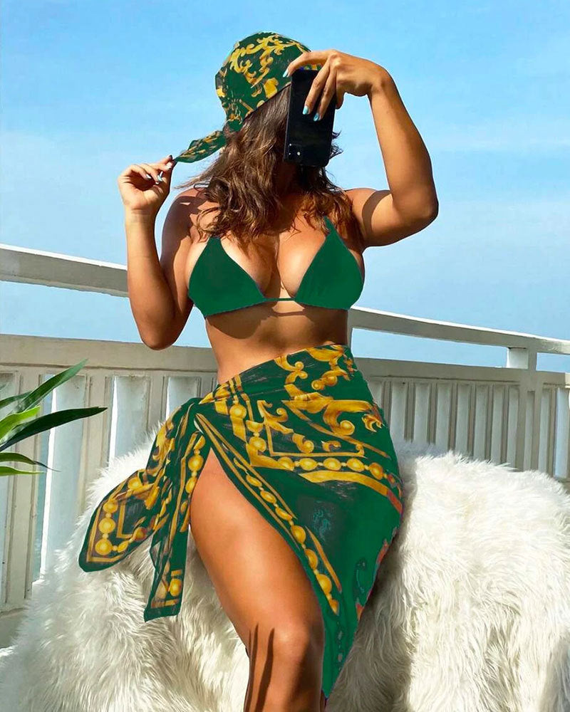 Dame triangel-bikini med elegant indpakningsskørt-udseende Skovae