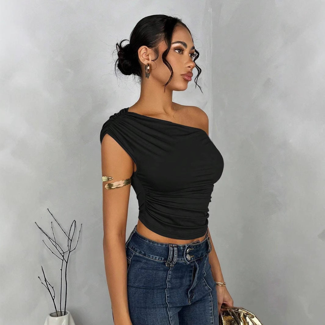 Dame Asymmetrisk Crop-Top med elegant bølgedesign og raffineret snit Skovae