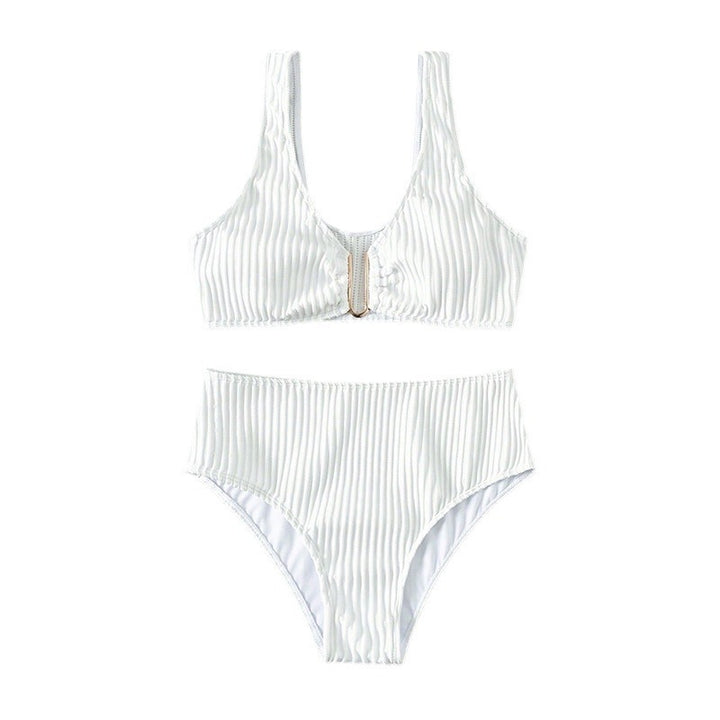 Damer høj talje bikini sæt med elegant stribemønster Skovae
