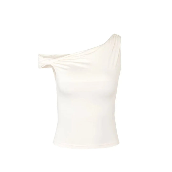 Dame asymmetrisk top med dekorativt draperingselement Stilla