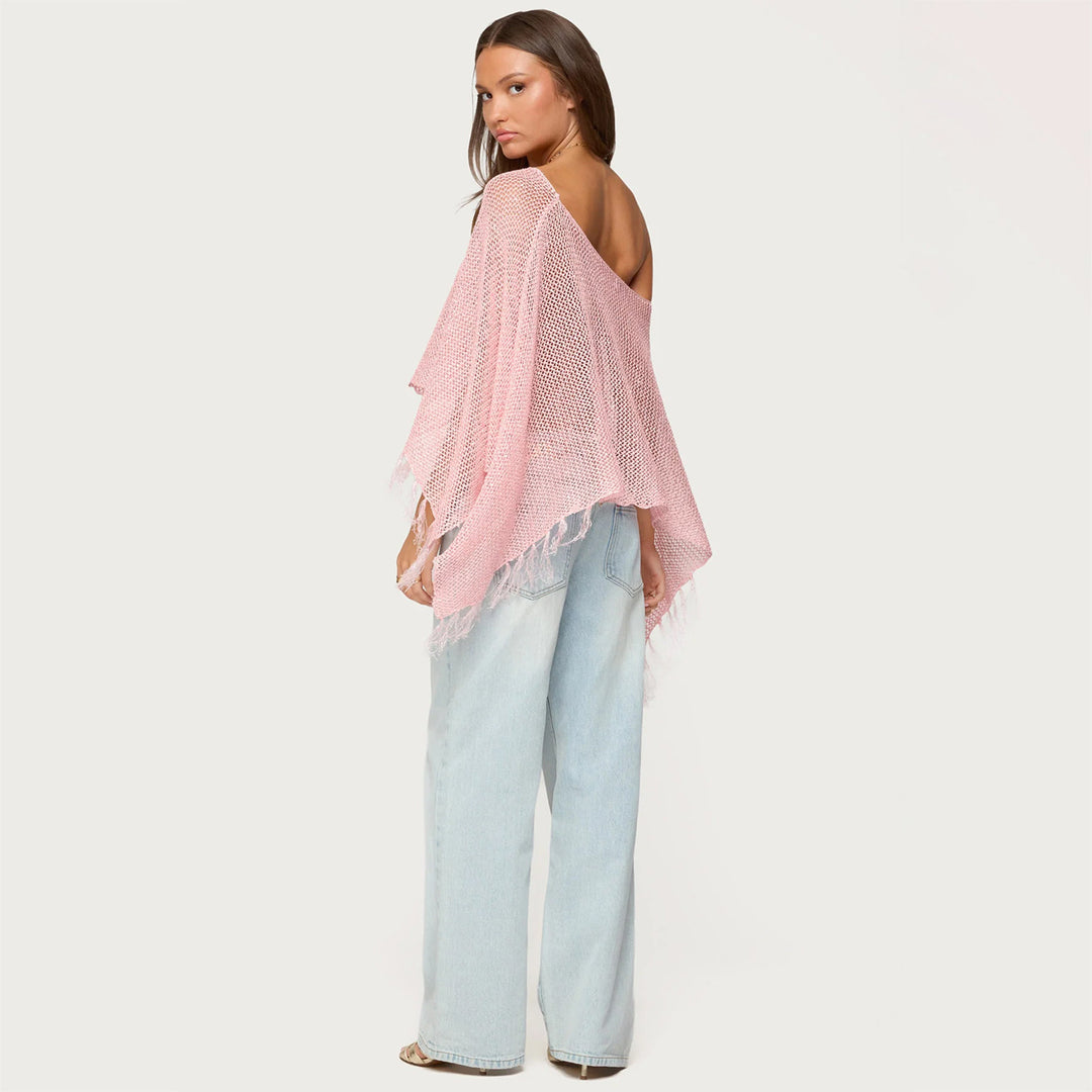 Dame stilfuld poncho med frynser Skovae