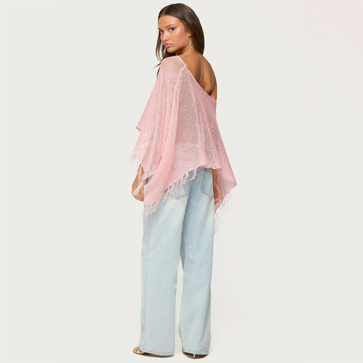Dame stilfuld poncho med frynser Skovae