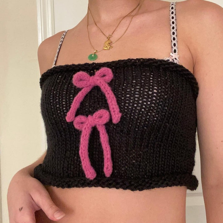 Dame indviklet Crop-Top med dekorative sløjfer Skovae