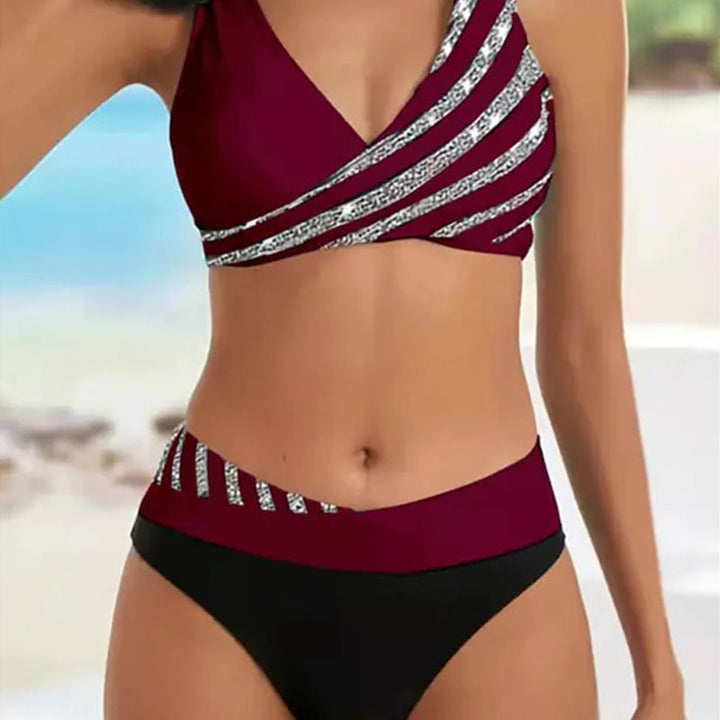 Dame Bikini-sæt med asymmetrisk top og moderne indviklingsdesign Skovae