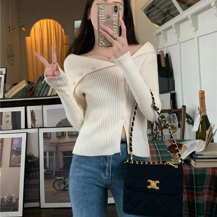 Dame finstrik cardigan med fashionable krave Stilla