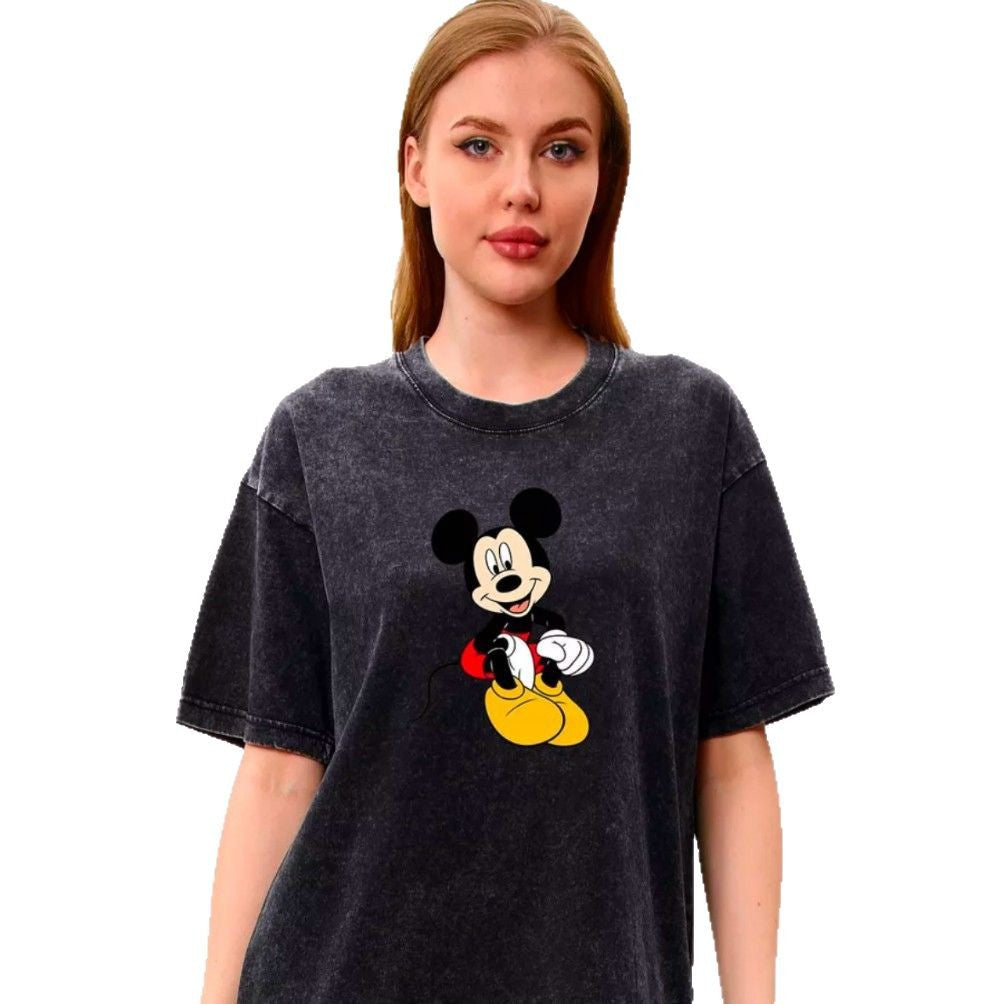 Dame T-shirt med trendy Mickey Mouse print og afslappet oversized pasform Stilla