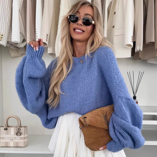 Dame luftig strikket sweater med voluminøse ærmer Stilla
