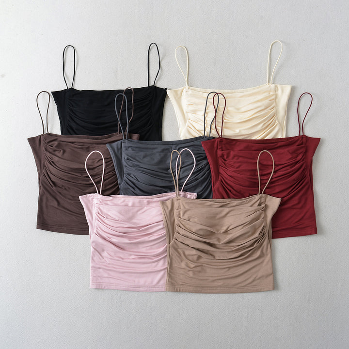 Dame Spaghetti-stroptrøje med elegant flæse-design i åndbart materiale Stilla