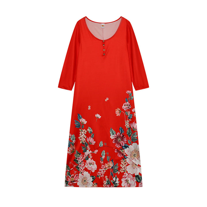 Dame Langærmet Floral Print Maxi Kjole Stilla