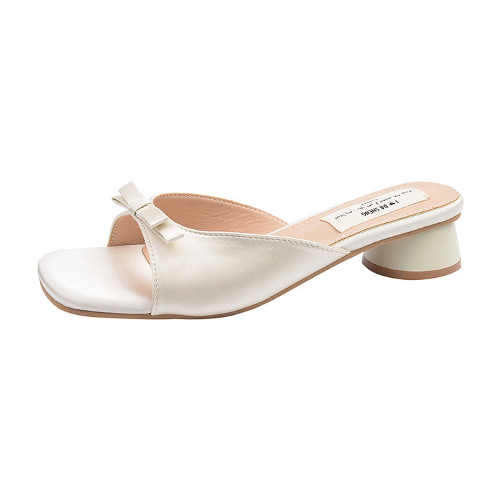 Dame Open-Toe Satin Remsandaler med dekorativ sløjfe Stilla