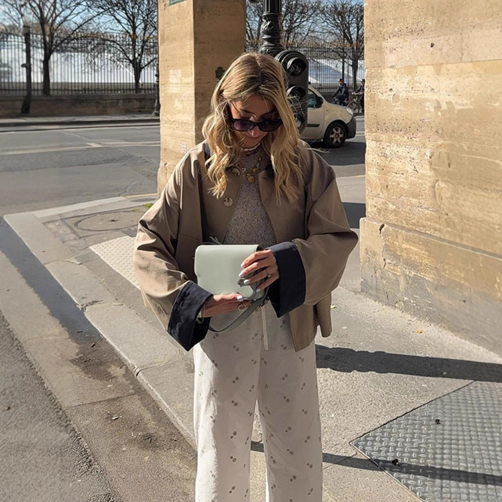 Damer afslappet oversized jakke med kontrastfarvet krave Stilla